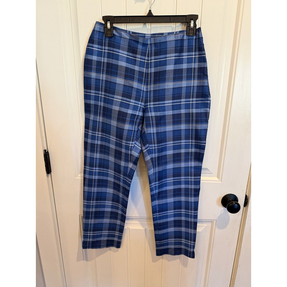 Lauren Ralph Lauren Women’s Size 4 Blue Plaid 100% Silk Pants Straight Leg